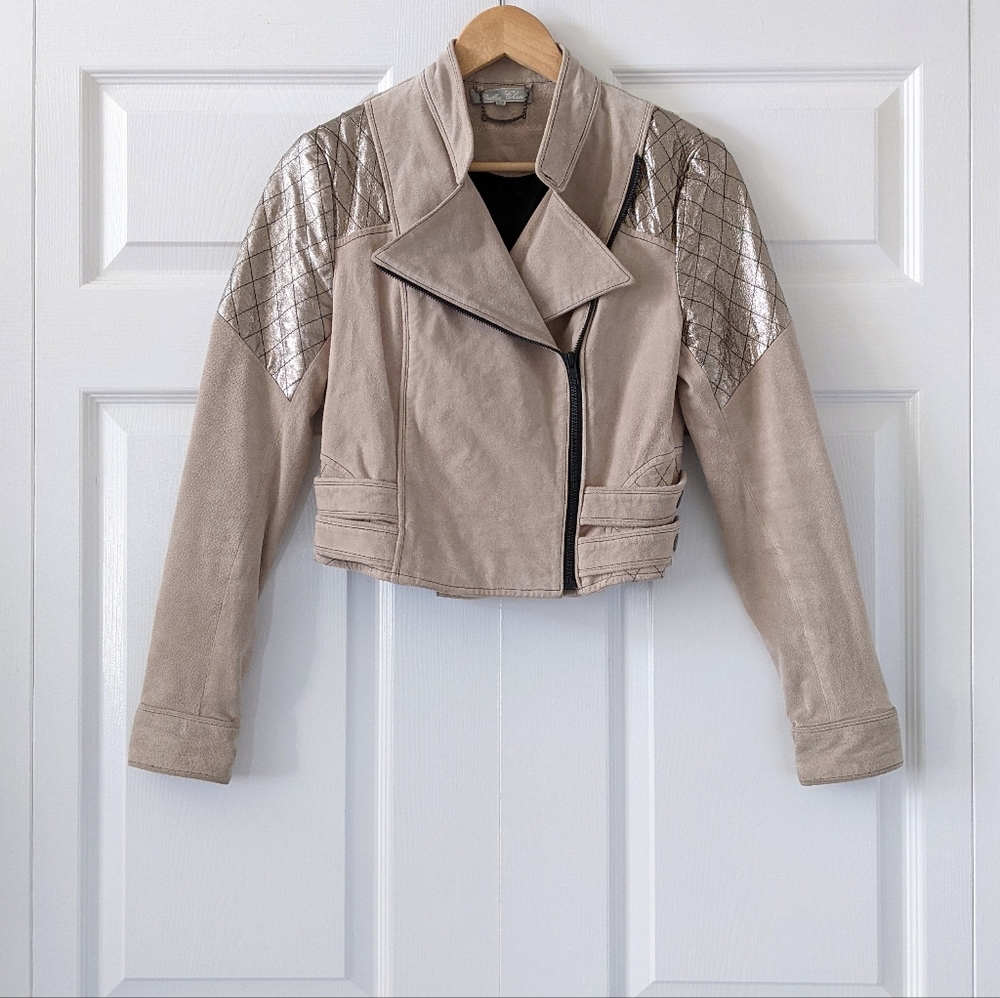 Dallin Chase Suede Leather Moto Jacket With Gold Trim Size Small